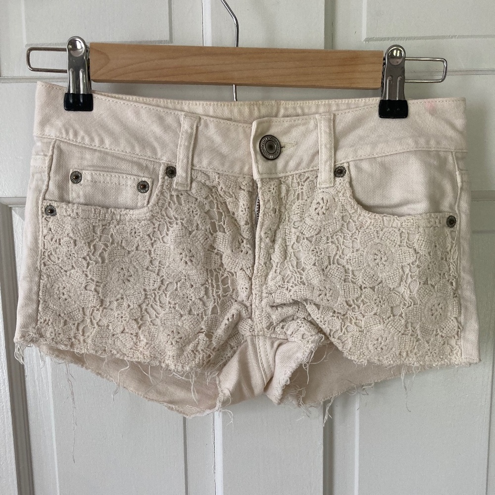 Cream shorts with lace detail